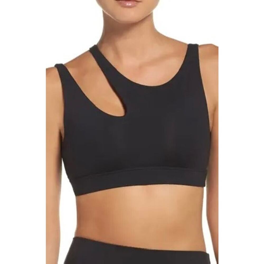 Alo Yoga Black Peak Asymmetric Airbrush Fabric Sports Bra Crop Top Size S